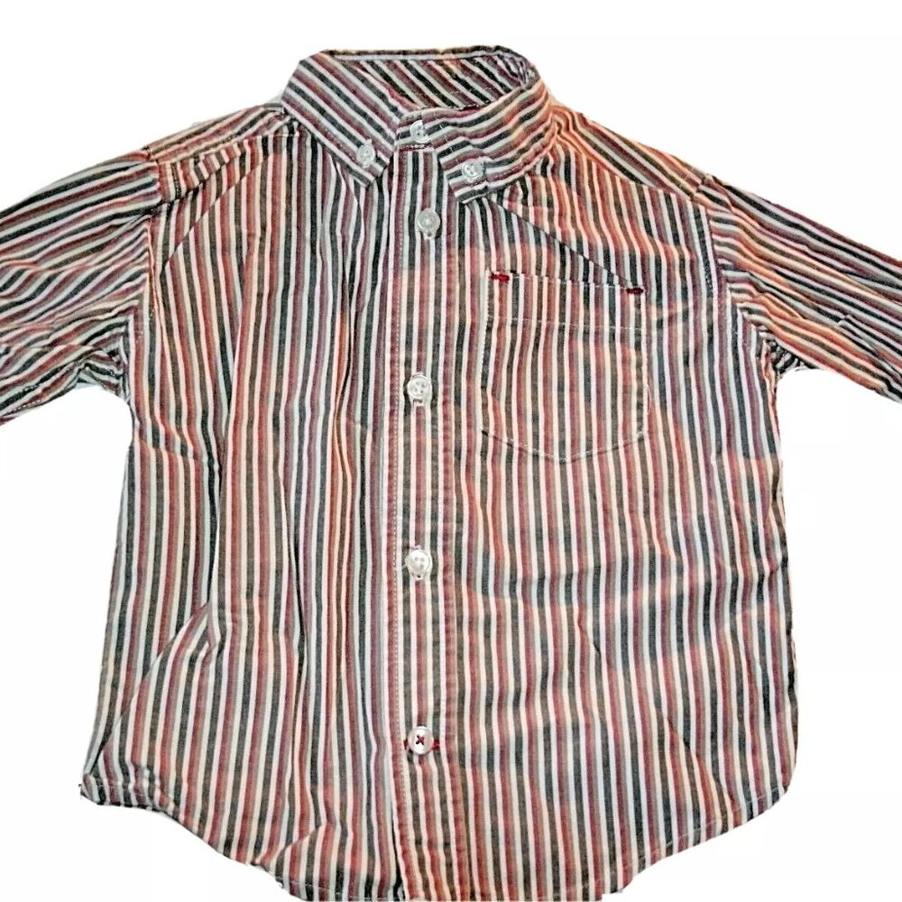 Gymboree Boys Shirt Button Down Oxford Stripe Red Long Sleeve 12-18 Months